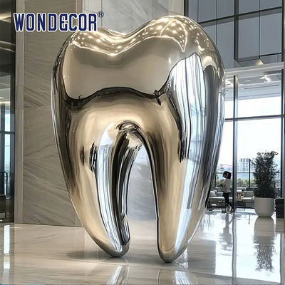 Health Centre Lobby Mirror Polished Stainless Steel Teeth Sculpture Statue