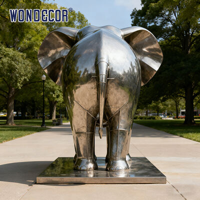 Large-Scale Stainless Steel Elephant Sculpture Outdoor Park Metal Animal Art