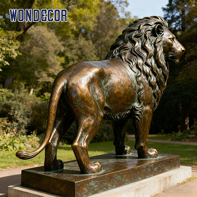Life-Size Lion Bronze Sculpture - Modern Metal Animal Decoration for Outdoor Squares