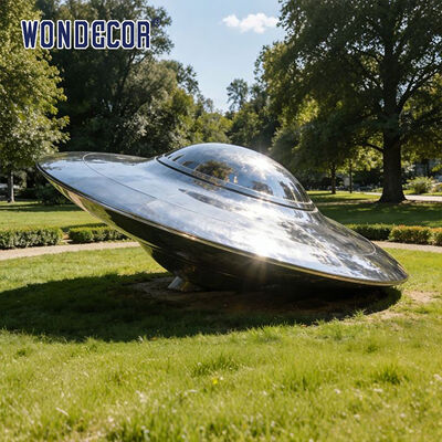 Modern Polished Stainless Steel UFO Flying Saucer Sculpture Outdoor Decor for Contemporary Villa Garden