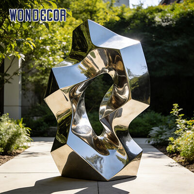 Large outdoor courtyard metal art modern geometric stainless steel sculpture