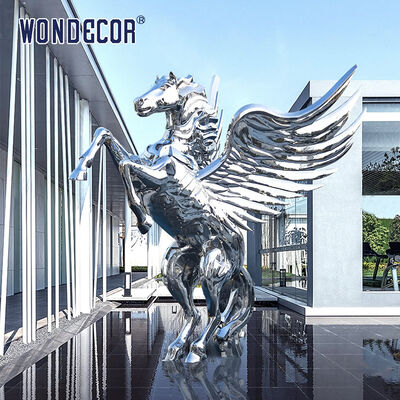 Extra Large Light Luxury Mirror Stainless Steel Pegasus Sculpture, Urban Landmark Landscape Art Statue For Outdoor Commercial Plaza