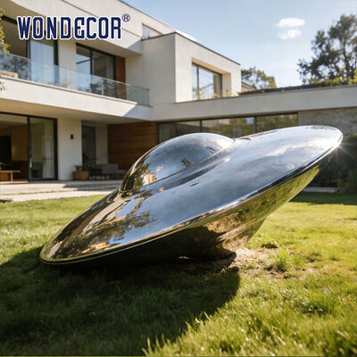 Modern Polished Stainless Steel UFO Flying Saucer Sculpture Outdoor Decor for Contemporary Villa Garden