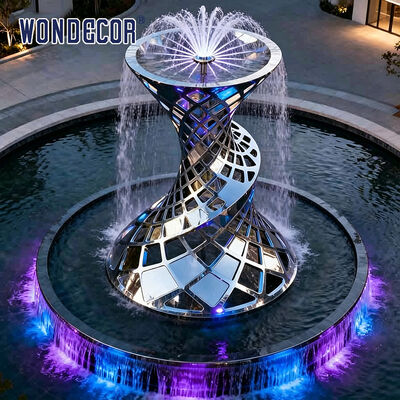 Large outdoor park square stainless steel fountain sculpture